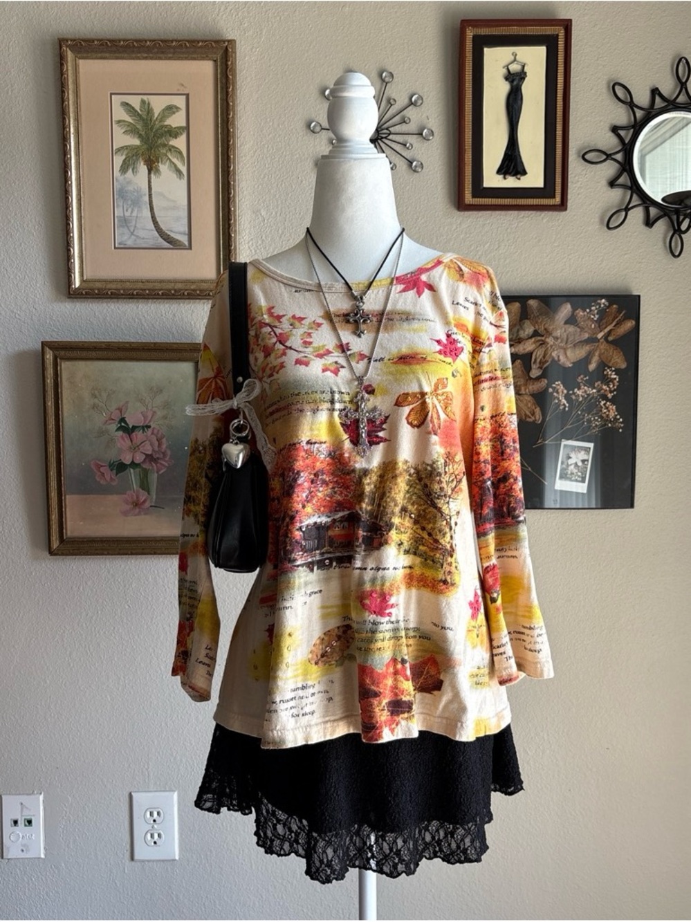 Floral Watercolor Long-Sleeve Scoop Neck Top - Yellow Multi